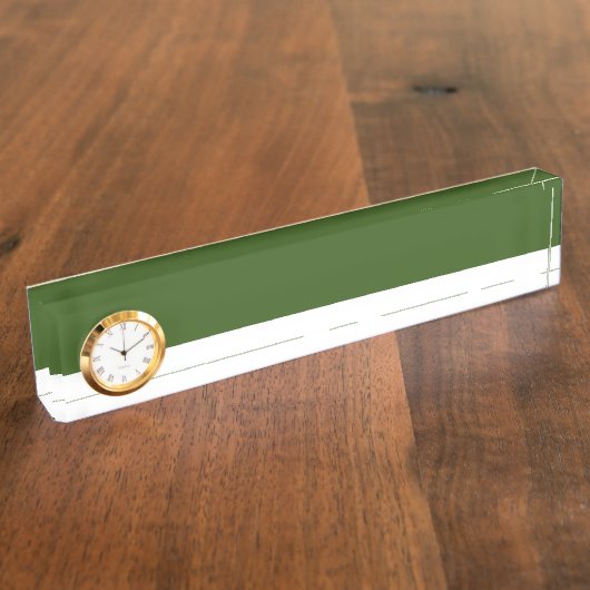 スリムな冬のフォレストグリーンとホワイトのカラーブロック時計 デスクネームプレート (側面)