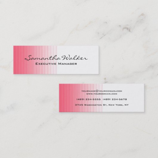 スリムな手書きモダントレンディーピンク白 スキニー名刺 (正面/裏面)