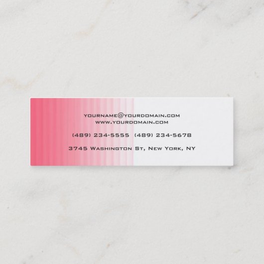 スリムな手書きモダントレンディーピンク白 スキニー名刺 (裏面)