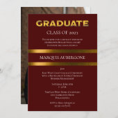 スリムカレッジ | ユニブ マルーン| ゴールド 卒業パーティー 招待状 (正面/裏面)