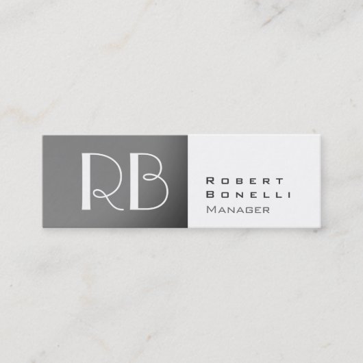 スリムグレー白モノグラムマネージャー名刺 スキニー名刺 (正面)