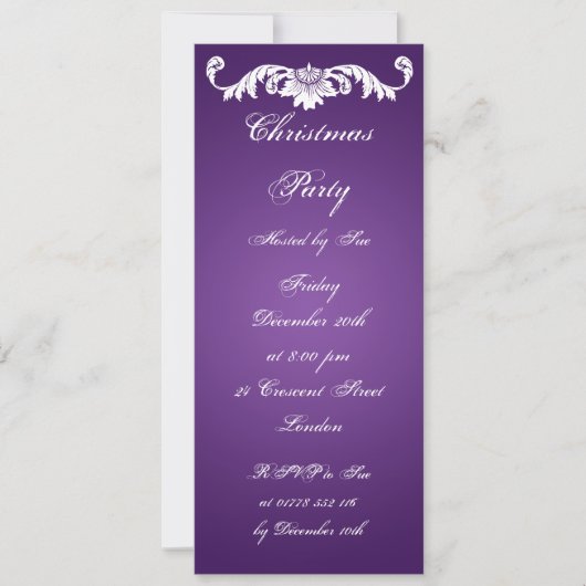 スリムパーティー招待状ヴィンテージオーナメントオン紫 招待状 (正面)