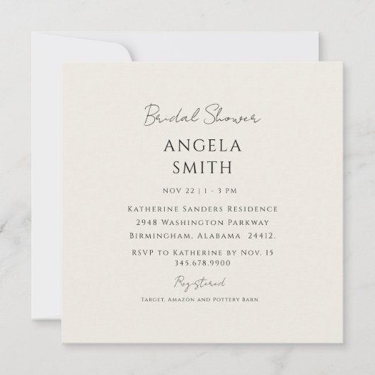 スリム＆シンプルなクリーム色の結婚前お披露目スクエア 招待状 (正面)