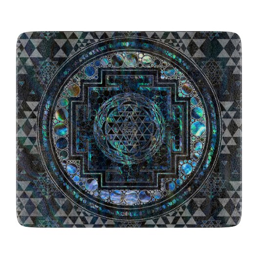 スリヤントラ/スリチャクラアワビの殻とシルバー カッティングボード (正面)