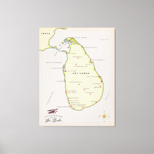 スリランカのイラスト地図 キャンバスプリント (正面)