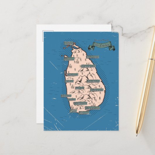 スリランカのイラスト旅行地図 案内ポストカード (正面/裏面インサイチュ)