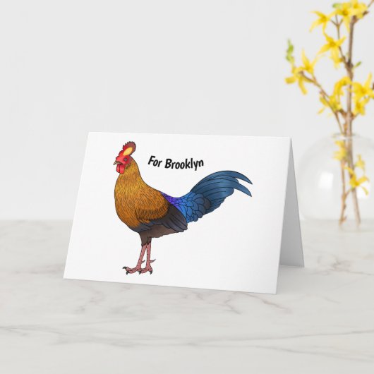 スリランカのジャングルフォール鳥の漫画イラストレーション カード (黄色い花)