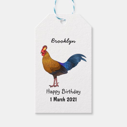 スリランカのジャングルフォール鳥の漫画イラストレーション ギフトタグ (正面)