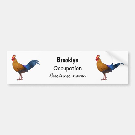 スリランカのジャングルフォール鳥の漫画イラストレーション  バンパーステッカー (正面)