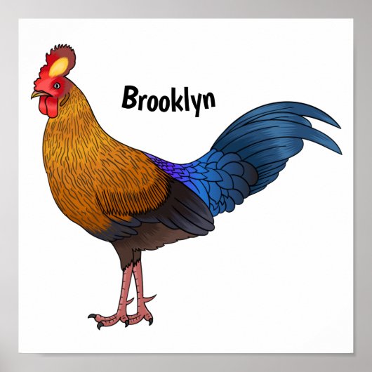 スリランカのジャングルフォール鳥の漫画イラストレーション ポスター (正面)