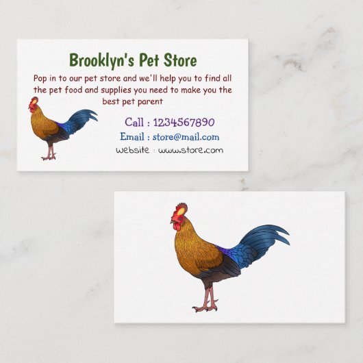 スリランカのジャングルフォール鳥の漫画イラストレーション 名刺 (正面/裏面)