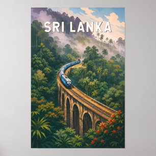 スリランカの列車イラスト 旅行アート ヴィンテージ ポスター