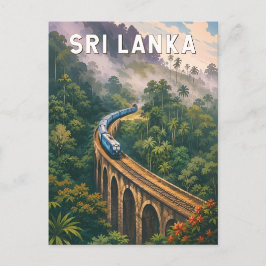 スリランカの列車イラスト 旅行アート ヴィンテージ ポストカード (正面)