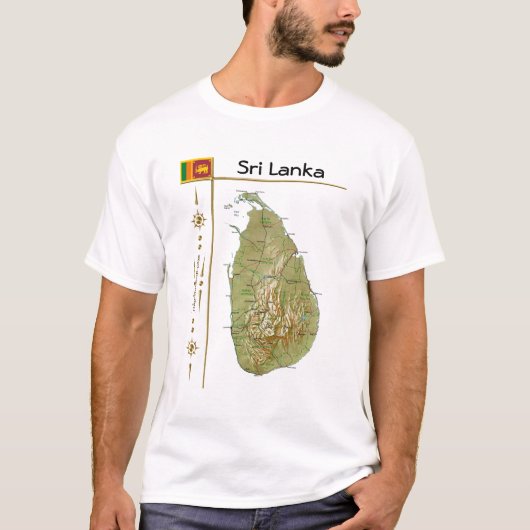 スリランカの地図+国旗+タイトルTシャツ Tシャツ (正面)