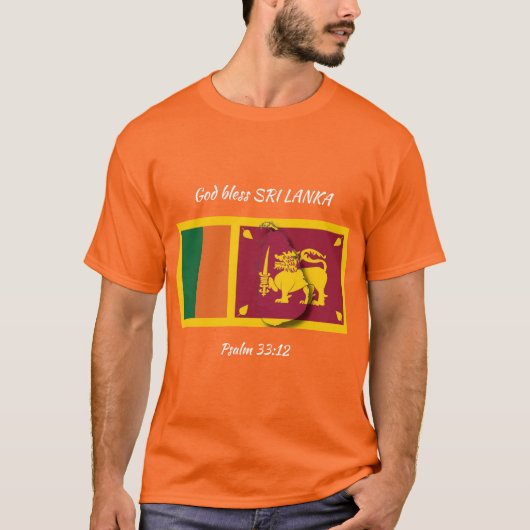 スリランカ国旗の愛国的聖なる書物、 経典カスタムオレンジ Tシャツ (正面)