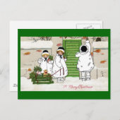 スリル・ヴィンテージ・クリスマスに登場する3人の女の子と豚 シーズンポストカード (正面/裏面)