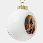 スリンガースパニエル犬イン紅葉秋インスパイア セラミックボールオーナメント (左)