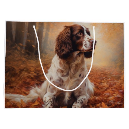 スリンガースパニエル犬イン紅葉秋インスパイア ラージペーパーバッグ (裏面)