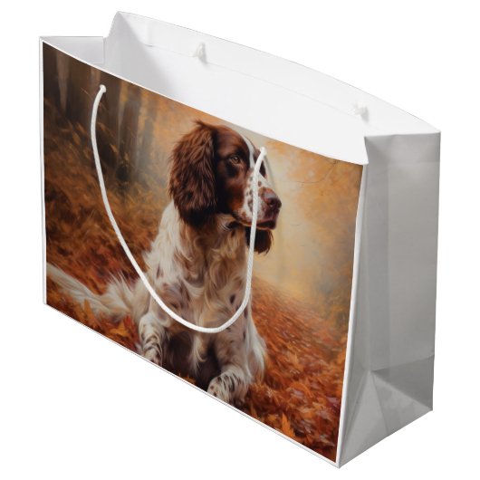 スリンガースパニエル犬イン紅葉秋インスパイア ラージペーパーバッグ (裏面アングル)