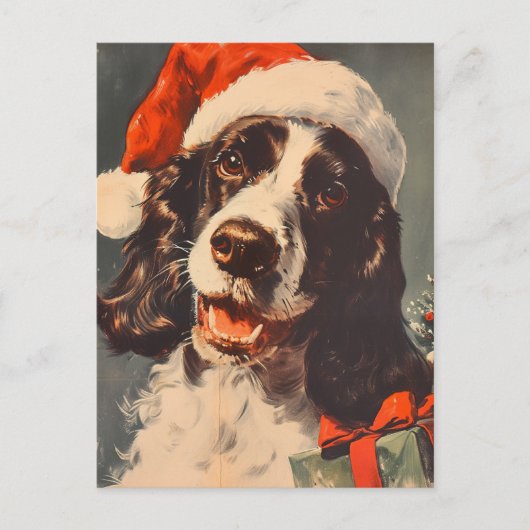 スリンガースパニエル犬クリスマス ポストカード (正面)