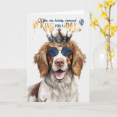 スリンガースパニエル犬ドッグキングフォーデイおもしろい誕生日 カード (黄色い花)
