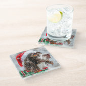 スリンガースパニエル犬ドッグクリスマスフェスティバル ガラスコースター (アングル)