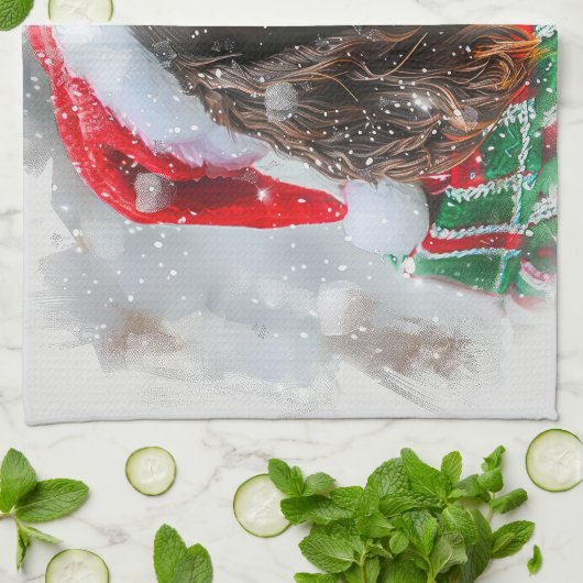 スリンガースパニエル犬ドッグクリスマスフェスティバル キッチンタオル (折り畳み)