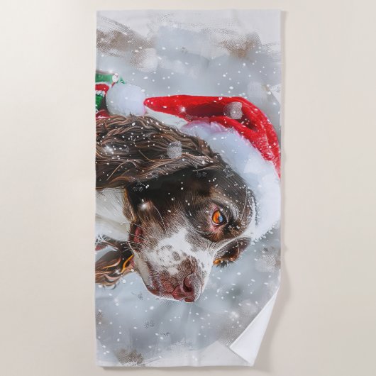 スリンガースパニエル犬ドッグクリスマスフェスティバル ビーチタオル (正面)