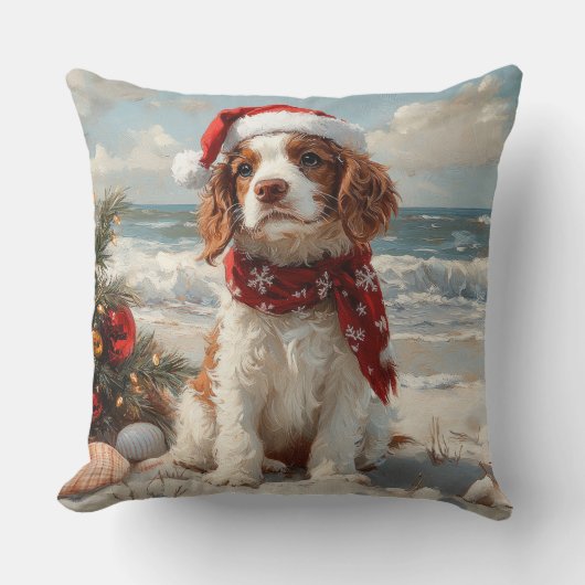 スリンガースパニエル犬ドッグクリスマスヴィンテージビーチ クッション (正面)