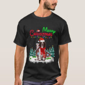 スリンガースパニエル犬ドッグサンタハットクリスマスライトミー Tシャツ (正面)