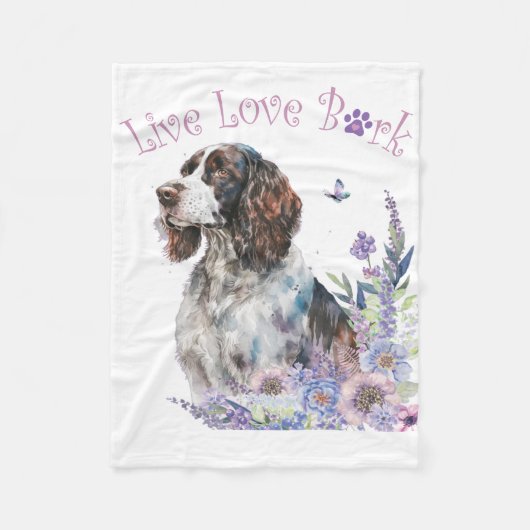 スリンガースパニエル犬ドッグママフローラ フリースブランケット (正面)