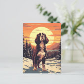 スリンガースパニエル犬冬山林 ポストカード (スタンド正面)