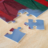 スリンガー走スパニエル犬のクリスマス帽子と雪 ジグソーパズル (側面)