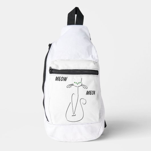 スリンキーブラックキャットニャーニャーカスタム文字グリーンアイズ スリングバッグ (正面)