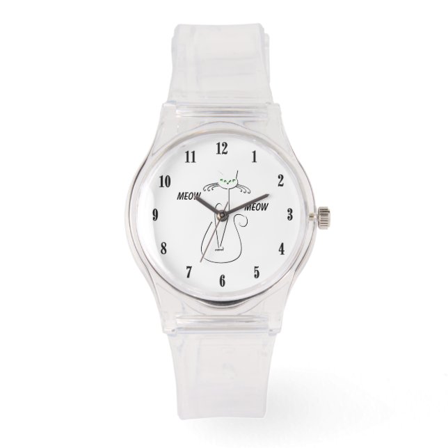 スリンキーブラックキャットニャーニャーカスタム文字グリーンアイズ 腕時計 (正面)