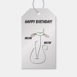 スリンキーブラックキャットニャーニャーグリーンアイズオンシルバー ギフトタグ