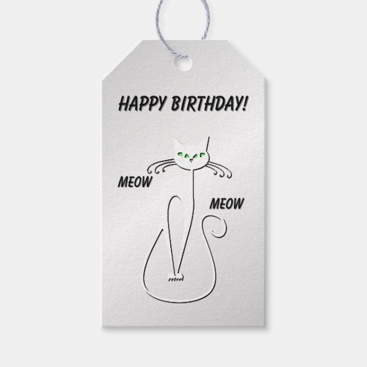 スリンキーブラックキャットニャーニャーグリーンアイズオンシルバー ギフトタグ (正面)