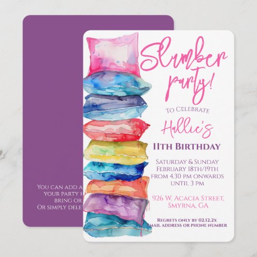 スリンバーティー 水彩の枕 招待状 (正面/裏面)