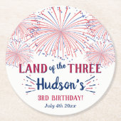 スリーの国!7月4日 3歳の誕生日パーティー ラウンドペーパーコースター (正面)