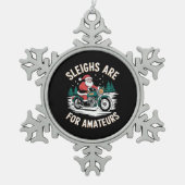 スリーはアマチュアのためのクリスマスバイクバイクもしくは自転車に乗る人 スノーフレークピューターオーナメント (正面)