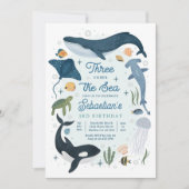 スリーアンダーザシーホエールシャークシーライフ誕生日 招待状 (正面)
