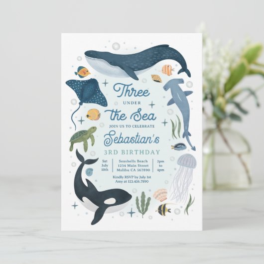 スリーアンダーザシーホエールシャークシーライフ誕生日 招待状 (スタンド正面)