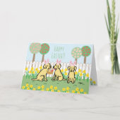 スリーイエローラブラドールイースターバニーズガーデン シーズンカード (正面)