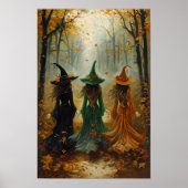 スリーウィッチオータムフォレストヴィンテージハロウィンウォール ポスター (正面)