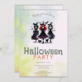 スリーウィッチブラックキャッツこうもりハローウィンパーティ 招待状 (正面/裏面)