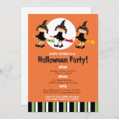 スリーウィッ飛んでいるチズハローウィンパーティ招待状 招待状 (正面/裏面)