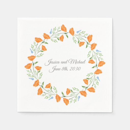 スリーウォーターカラーポピーリース スタンダードカクテルナプキン (正面)