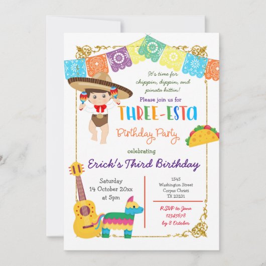 スリーエスタチャロボーイメキシコ誕生日 招待状 (正面)