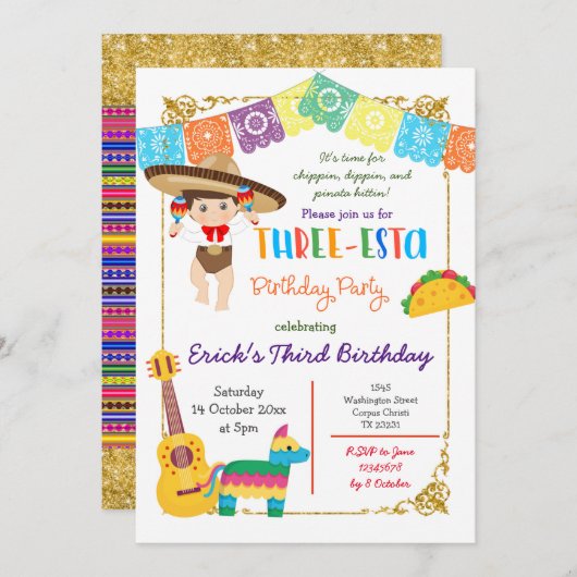 スリーエスタチャロボーイメキシコ誕生日 招待状 (正面/裏面)