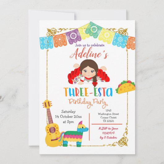スリーエスタメキシコガール誕生日招待状 招待状 (正面)